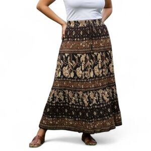 Vintage Liz Baker Floral Print Tiered Maxi Skirt | Plus Size 2X | Earthy Boho